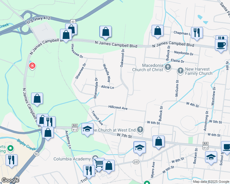 map of restaurants, bars, coffee shops, grocery stores, and more near 1003 Alicia Lane in Columbia