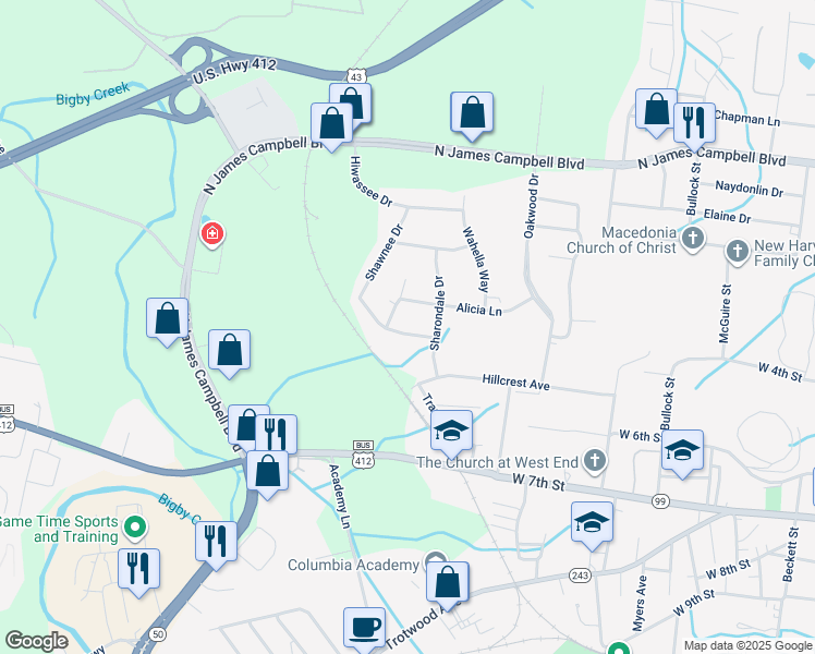 map of restaurants, bars, coffee shops, grocery stores, and more near 1006 Chickasaw Trail in Columbia