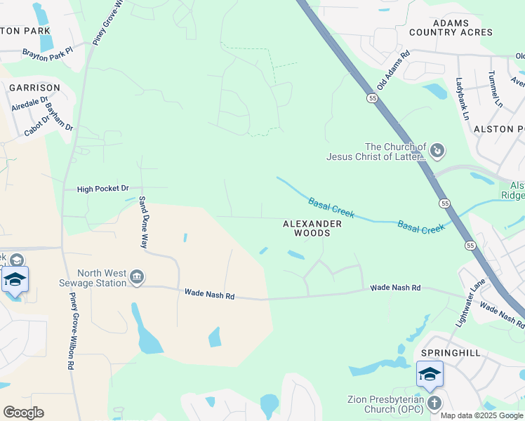 map of restaurants, bars, coffee shops, grocery stores, and more near 4600 Alhambra Place in Holly Springs