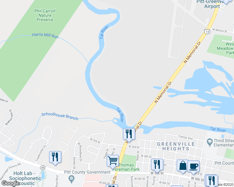 map of restaurants, bars, coffee shops, grocery stores, and more near 1812 West Conley Street in Greenville