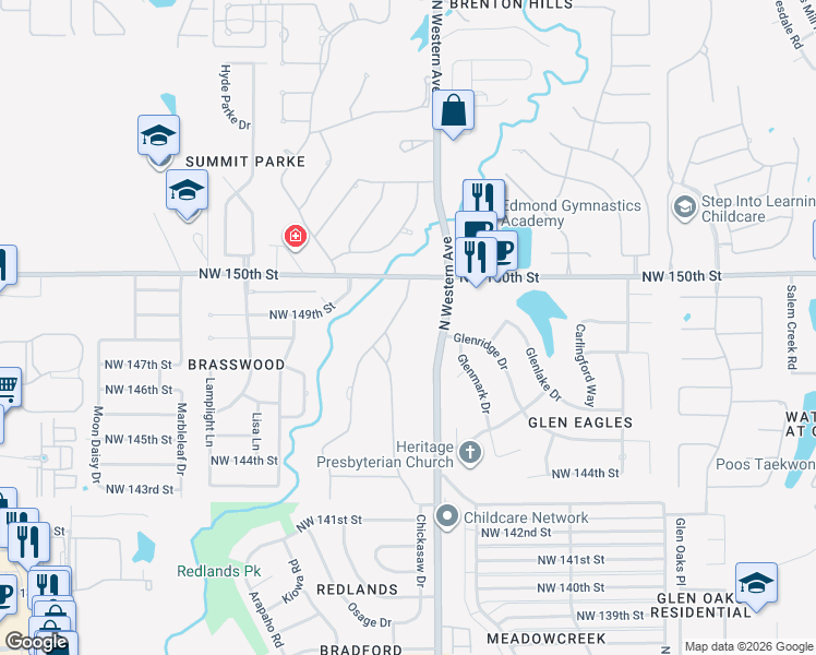 map of restaurants, bars, coffee shops, grocery stores, and more near 14900 Wilson Road in Edmond