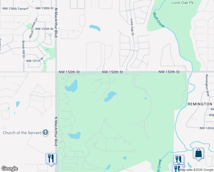 map of restaurants, bars, coffee shops, grocery stores, and more near 14901 Dalea Drive in Oklahoma City