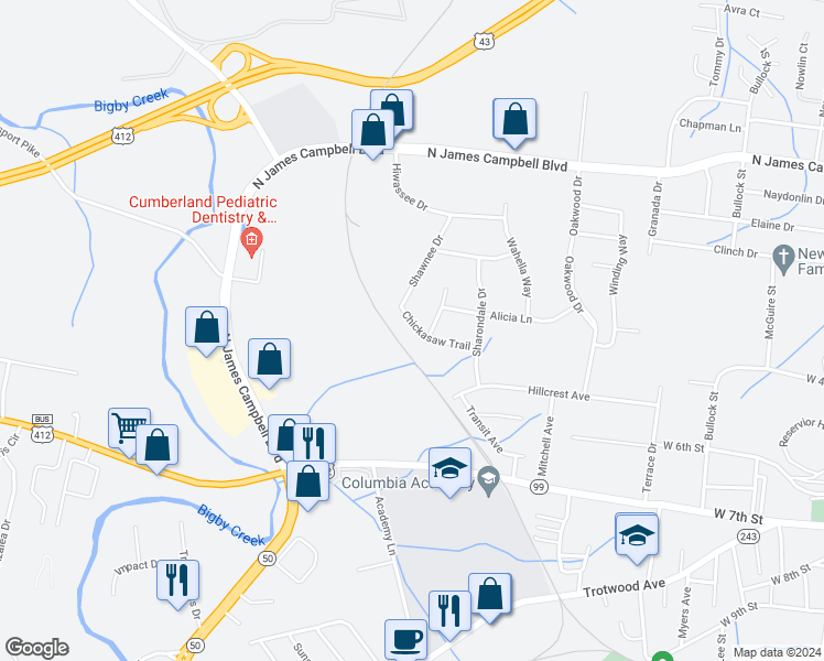 map of restaurants, bars, coffee shops, grocery stores, and more near 1023 Chickasaw Trail in Columbia