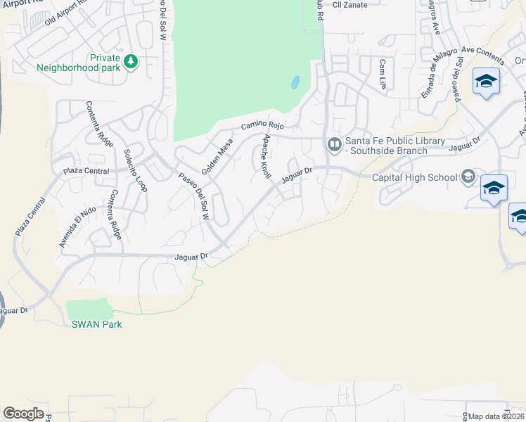 map of restaurants, bars, coffee shops, grocery stores, and more near 6779 Camino Carlita in Santa Fe