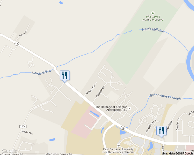map of restaurants, bars, coffee shops, grocery stores, and more near 2613 A Richard Drive in Greenville