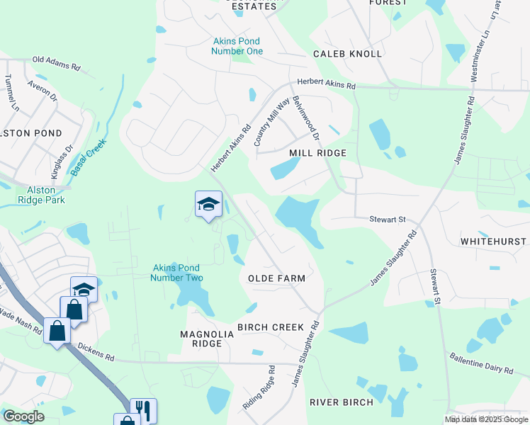 map of restaurants, bars, coffee shops, grocery stores, and more near 104 Hammermill Drive in Fuquay-Varina