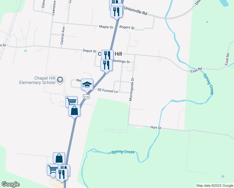map of restaurants, bars, coffee shops, grocery stores, and more near 127 Southeast Forrest Lane in Chapel Hill