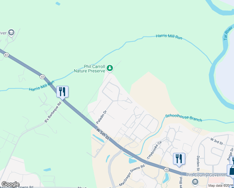 map of restaurants, bars, coffee shops, grocery stores, and more near 2603 Boone Court in Greenville
