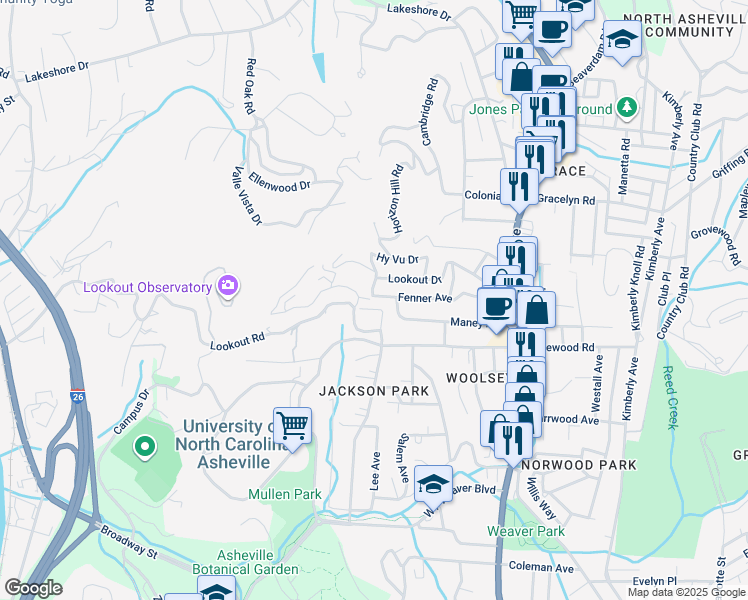 map of restaurants, bars, coffee shops, grocery stores, and more near 142 Fenner Avenue in Asheville