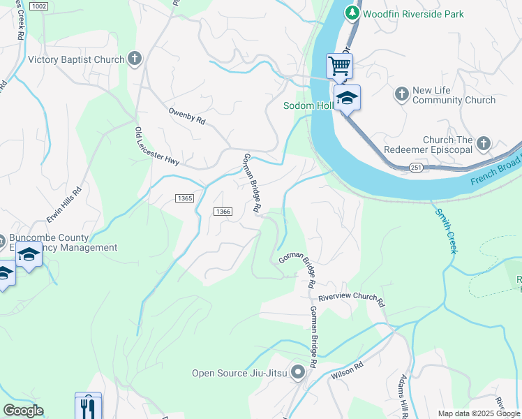 map of restaurants, bars, coffee shops, grocery stores, and more near 14 Nelon Road in Asheville