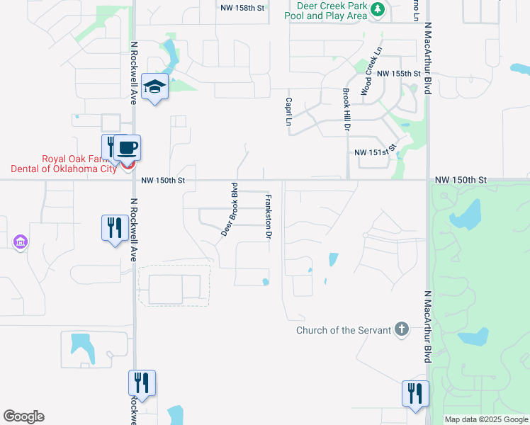 map of restaurants, bars, coffee shops, grocery stores, and more near 6504 Northwest 149th Street in Oklahoma City