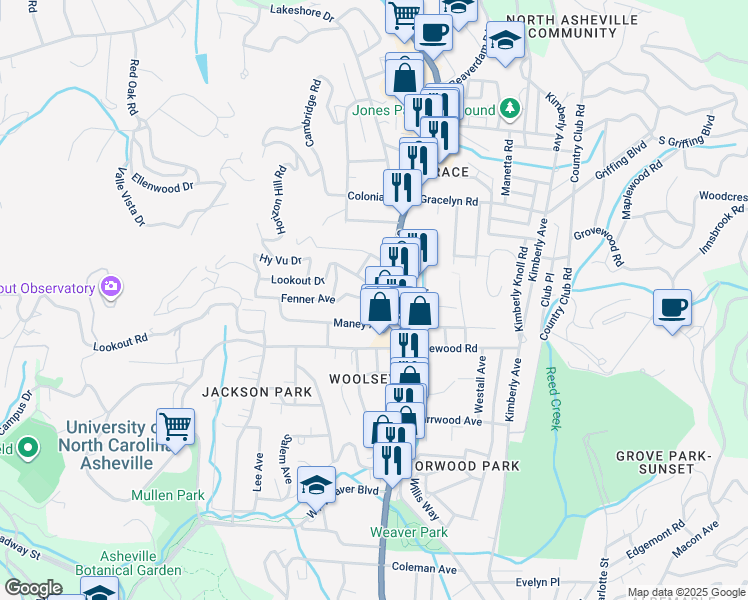 map of restaurants, bars, coffee shops, grocery stores, and more near 26 Fenner Avenue in Asheville