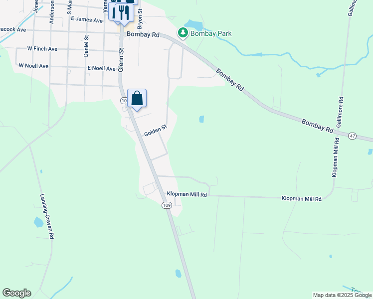 map of restaurants, bars, coffee shops, grocery stores, and more near 275 Klopman Mill Road in Denton