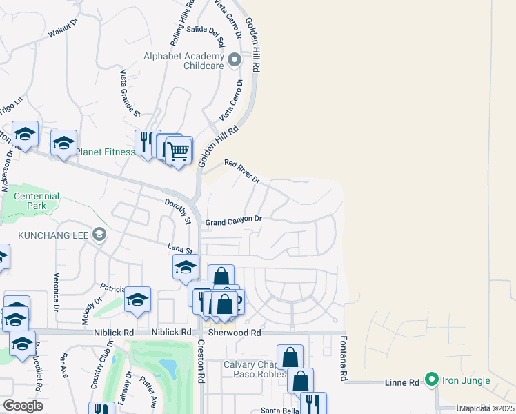 map of restaurants, bars, coffee shops, grocery stores, and more near 1211 Grassy Hollow Way in Paso Robles