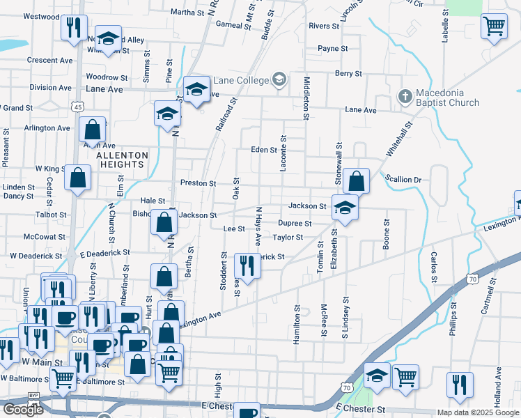 map of restaurants, bars, coffee shops, grocery stores, and more near 102 Jackson Street in Jackson