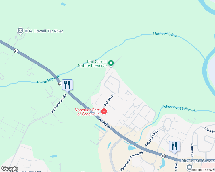 map of restaurants, bars, coffee shops, grocery stores, and more near 2613 A Richard Drive in Greenville
