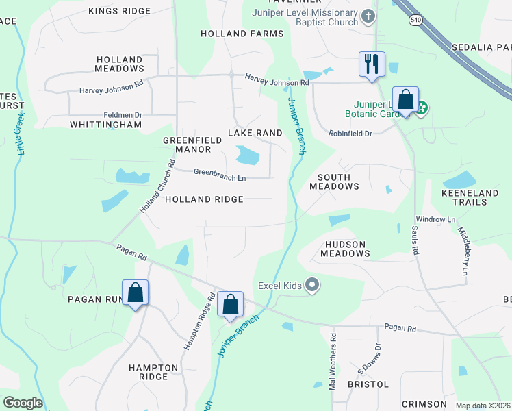 map of restaurants, bars, coffee shops, grocery stores, and more near 1112 Holland Ridge Drive in Raleigh