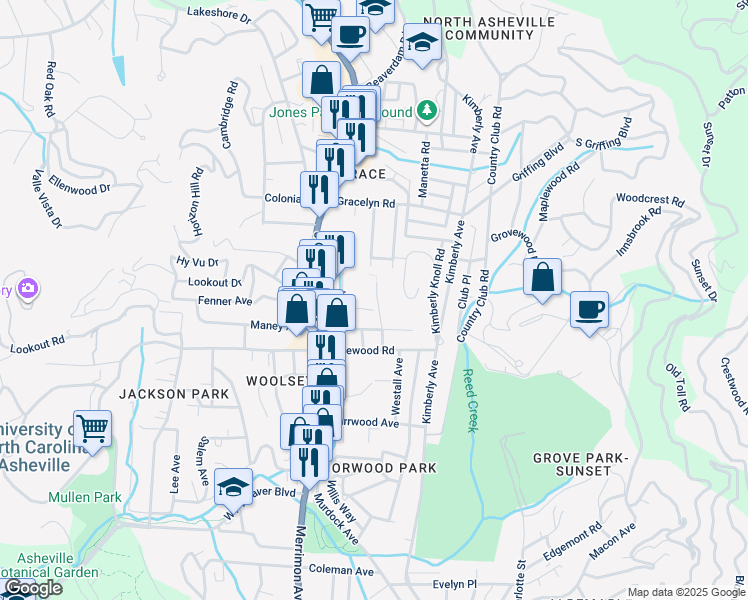 map of restaurants, bars, coffee shops, grocery stores, and more near 32 Wildwood Avenue in Asheville