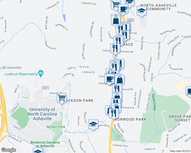 map of restaurants, bars, coffee shops, grocery stores, and more near 83 Fenner Avenue in Asheville