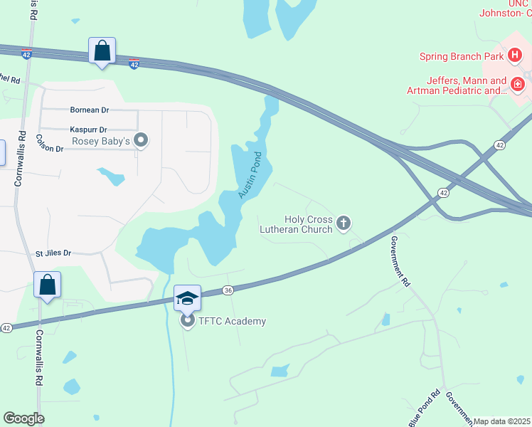 map of restaurants, bars, coffee shops, grocery stores, and more near 340 Brady Drive in Clayton