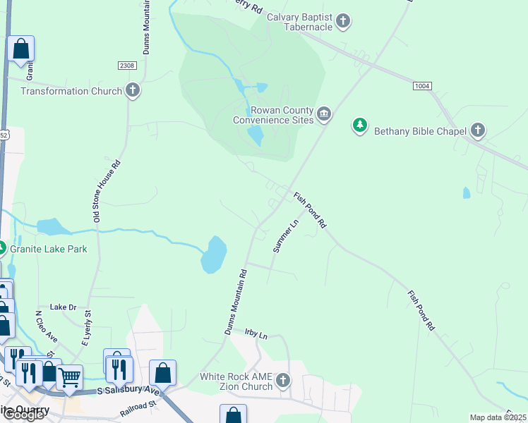 map of restaurants, bars, coffee shops, grocery stores, and more near 1315 Dunns Mountain Road in Salisbury