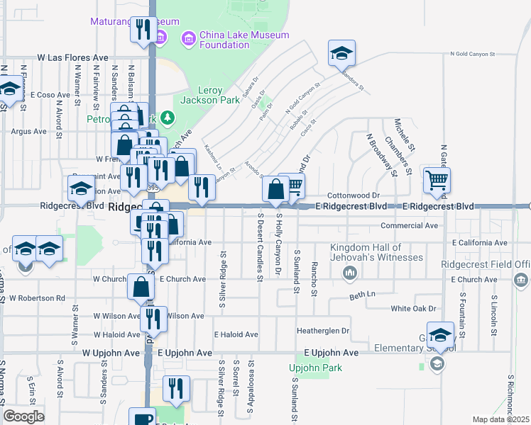 map of restaurants, bars, coffee shops, grocery stores, and more near 2 Ridgecrest Boulevard in Ridgecrest
