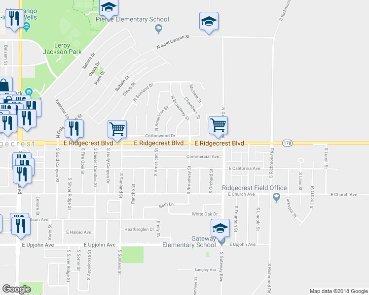 map of restaurants, bars, coffee shops, grocery stores, and more near 719 East Ridgecrest Boulevard in Ridgecrest