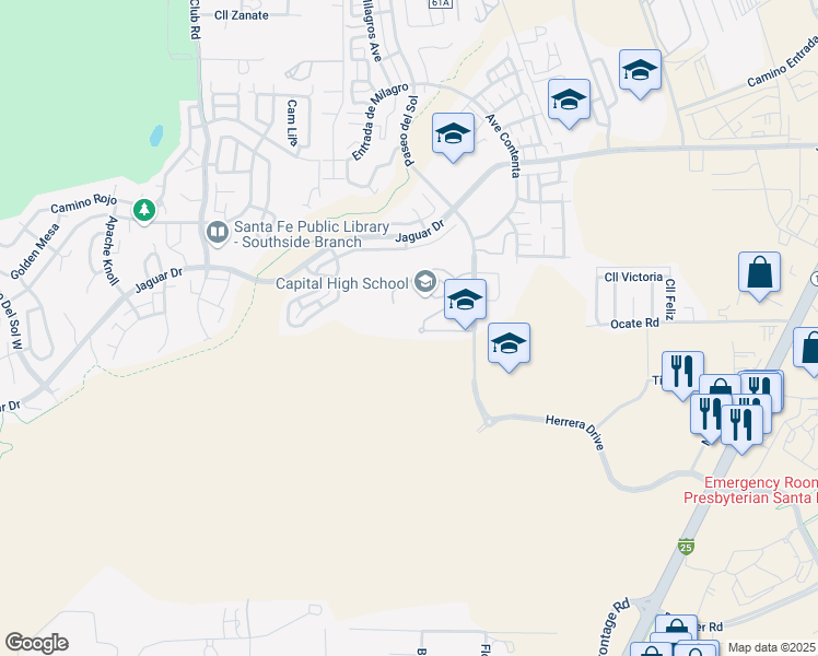 map of restaurants, bars, coffee shops, grocery stores, and more near 4851 Paseo del Sol in Santa Fe