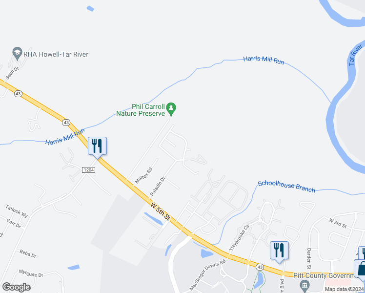 map of restaurants, bars, coffee shops, grocery stores, and more near 2603 Boone Court in Greenville