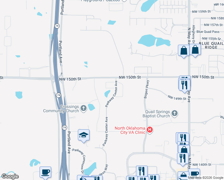 map of restaurants, bars, coffee shops, grocery stores, and more near 3244 Northwest 150th Street in Oklahoma City