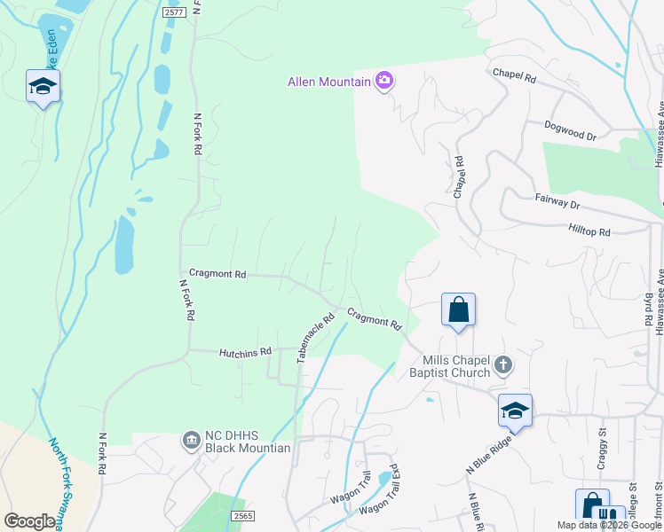 map of restaurants, bars, coffee shops, grocery stores, and more near 444 Cragmont Rd in Black Mountain