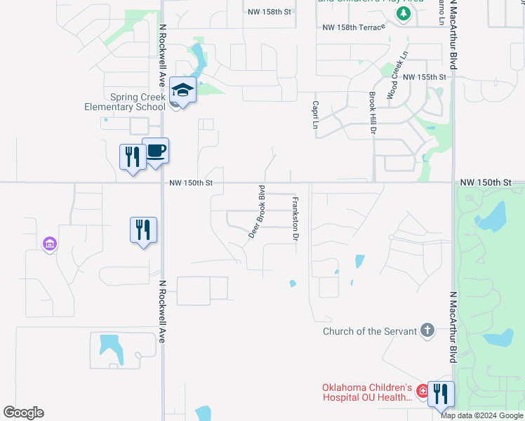 map of restaurants, bars, coffee shops, grocery stores, and more near NW 149th St in Oklahoma City
