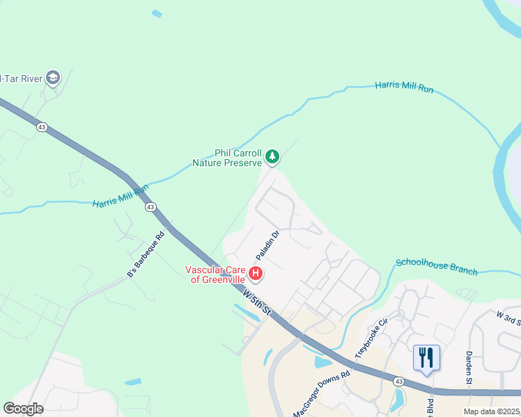 map of restaurants, bars, coffee shops, grocery stores, and more near 2612B Richard Drive in Greenville