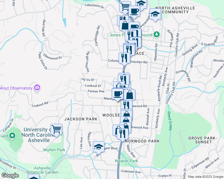 map of restaurants, bars, coffee shops, grocery stores, and more near 26 Fenner Avenue in Asheville