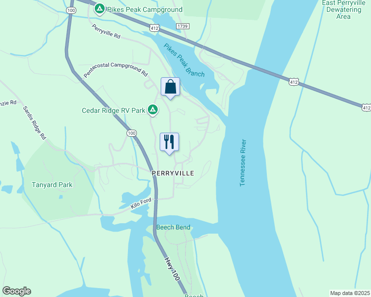 map of restaurants, bars, coffee shops, grocery stores, and more near 1078 Perryville Road in Parsons