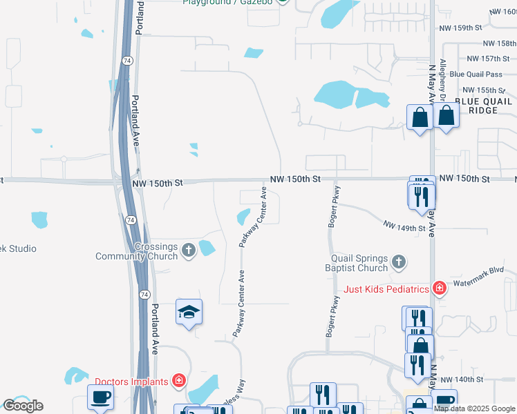 map of restaurants, bars, coffee shops, grocery stores, and more near 3244 Northwest 150th Street in Oklahoma City