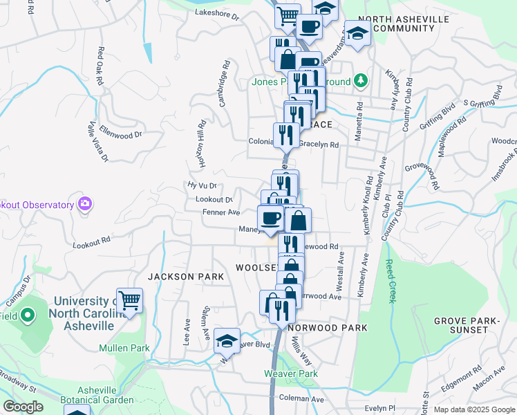 map of restaurants, bars, coffee shops, grocery stores, and more near 26 Fenner Avenue in Asheville