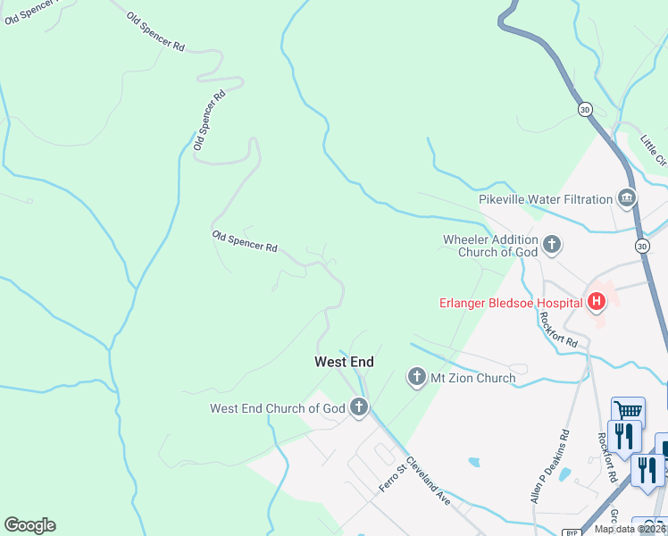 map of restaurants, bars, coffee shops, grocery stores, and more near 566 Old Spencer Road in Pikeville