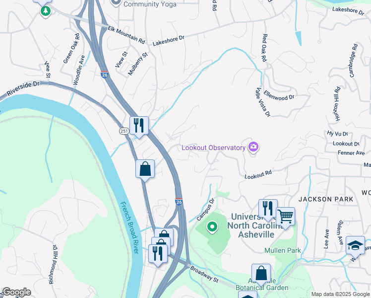 map of restaurants, bars, coffee shops, grocery stores, and more near 7 Apple Lane in Asheville