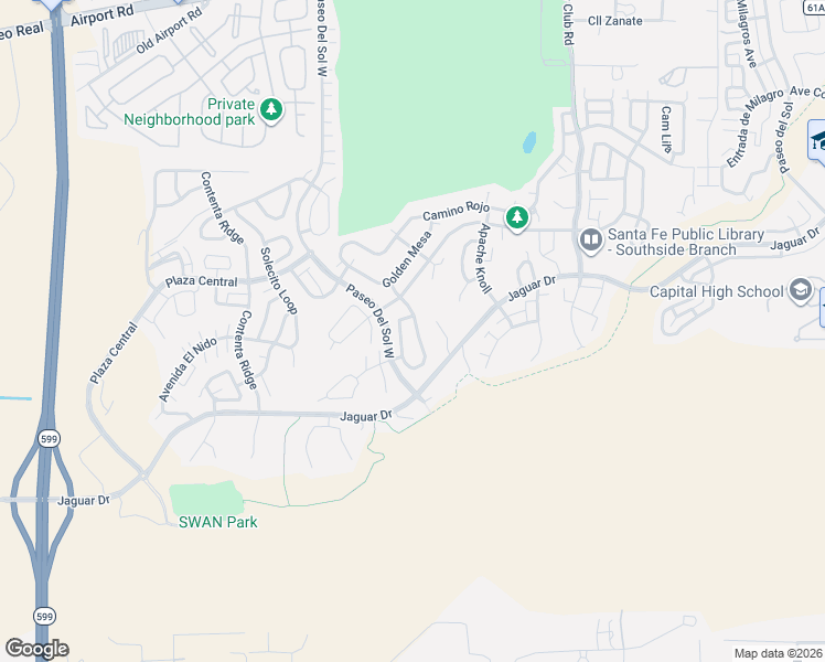 map of restaurants, bars, coffee shops, grocery stores, and more near 4744 Highlands Loop in Santa Fe