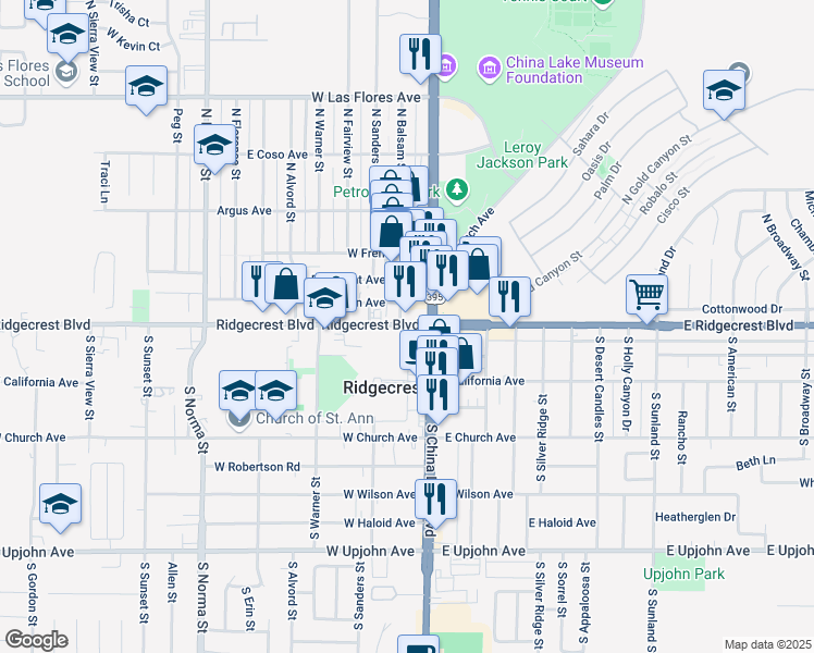 map of restaurants, bars, coffee shops, grocery stores, and more near in Ridgecrest