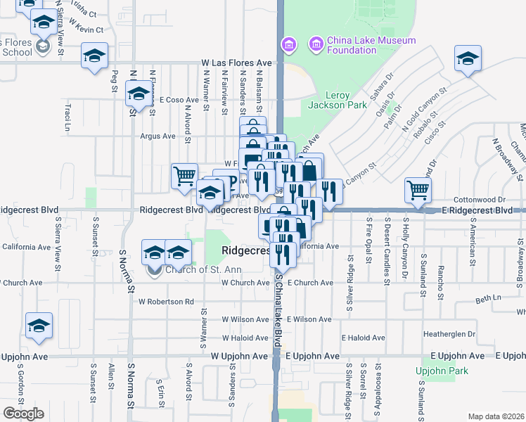 map of restaurants, bars, coffee shops, grocery stores, and more near in Ridgecrest