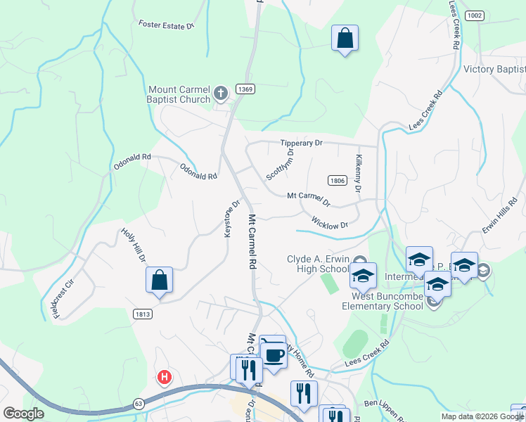 map of restaurants, bars, coffee shops, grocery stores, and more near 31 Amangela Drive in Asheville
