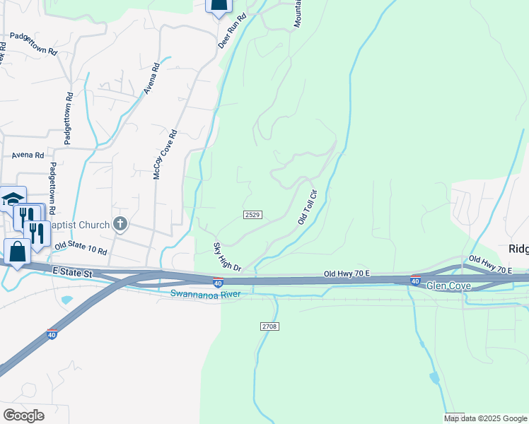 map of restaurants, bars, coffee shops, grocery stores, and more near Old Toll Road in Black Mountain