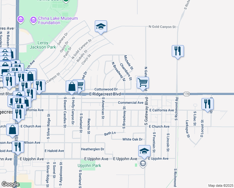 map of restaurants, bars, coffee shops, grocery stores, and more near 719 East Ridgecrest Boulevard in Ridgecrest