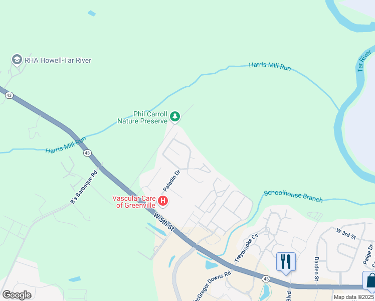 map of restaurants, bars, coffee shops, grocery stores, and more near 2603 Boone Court in Greenville