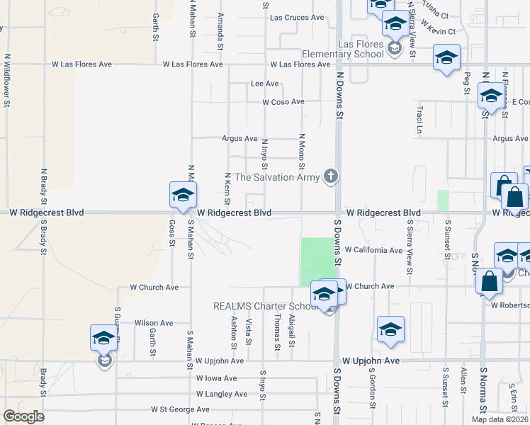 map of restaurants, bars, coffee shops, grocery stores, and more near 1099 West Ridgecrest Boulevard in Ridgecrest