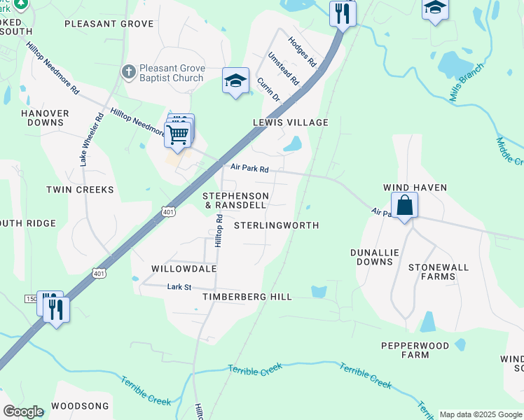 map of restaurants, bars, coffee shops, grocery stores, and more near 2317 Buckstone Court in Fuquay Varina
