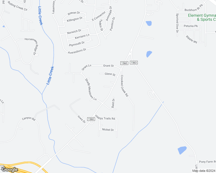 map of restaurants, bars, coffee shops, grocery stores, and more near Meadows Lane in Clayton