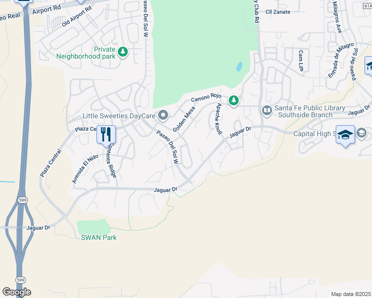 map of restaurants, bars, coffee shops, grocery stores, and more near 4712 Highlands Loop in Santa Fe